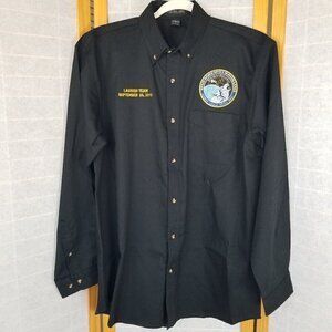 2010 Launch Team Shirt Black Long Sleeve Button Down Satellite Space Patch Large